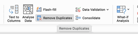 The Data Tools group on Excel's Data tab, with the Remove Duplicates button highlighted.